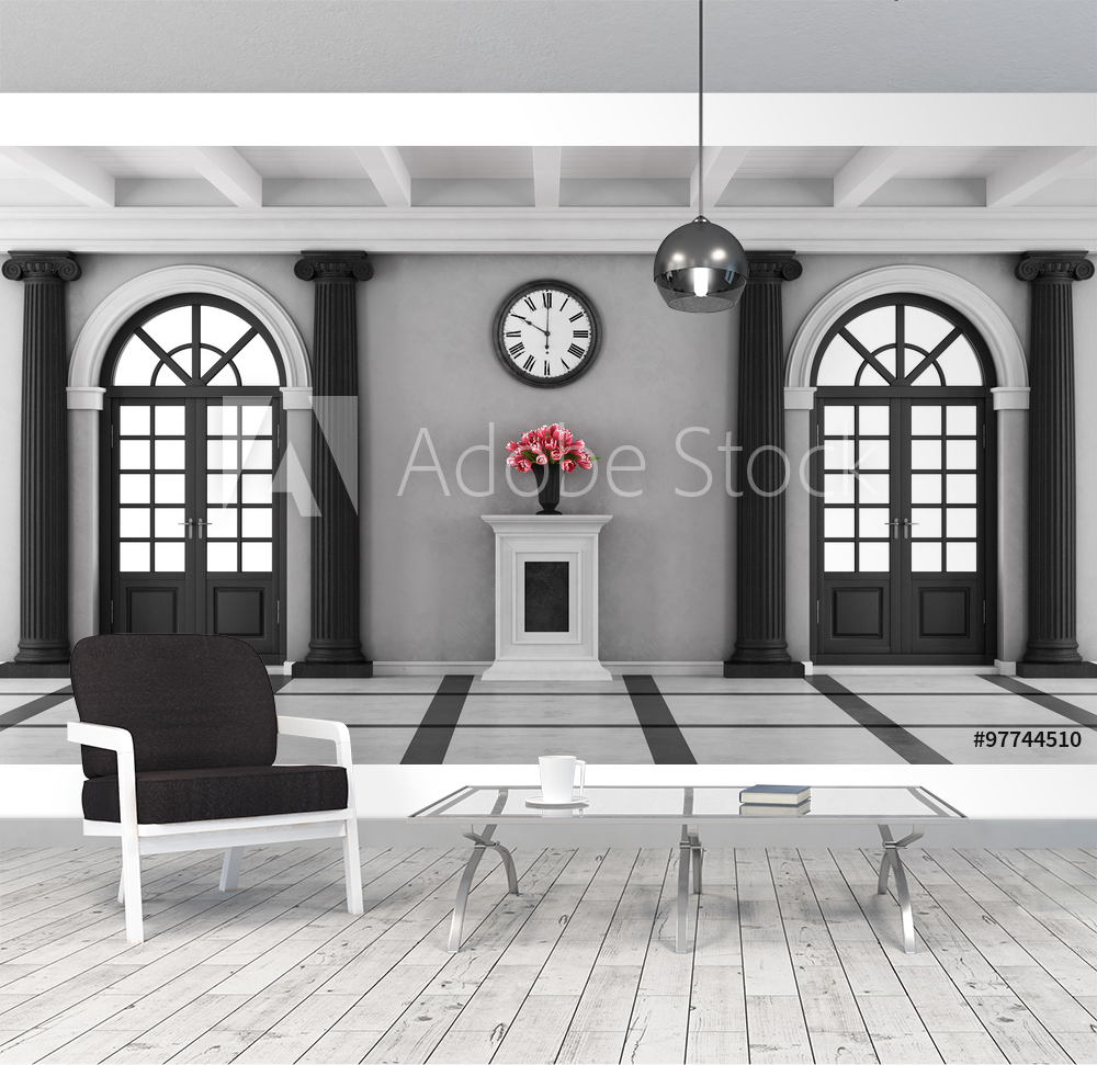 Black and white luxury home entrance from Wallmural Wallpassion
